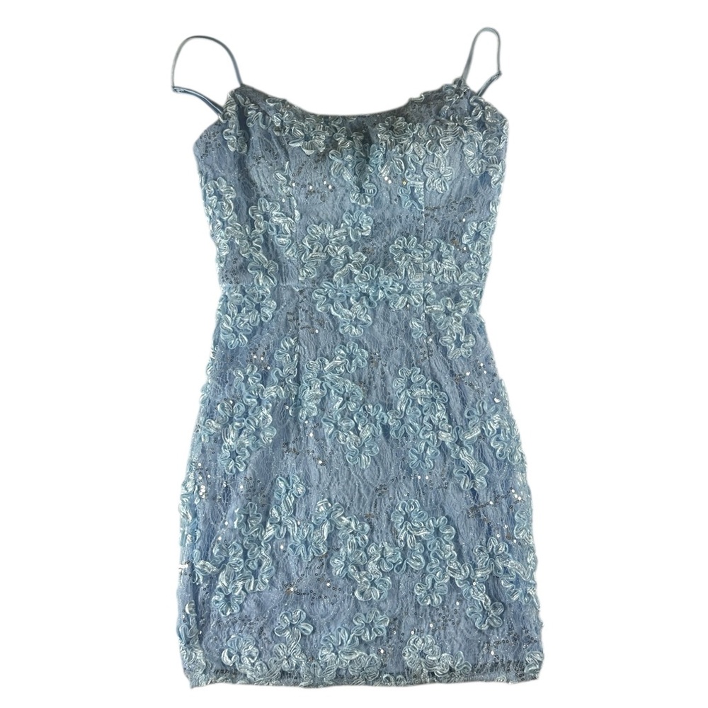 AQUA Formal Women's HOCO Formal Mini Dress Spaghetti Strap in Light Blue, Size 0